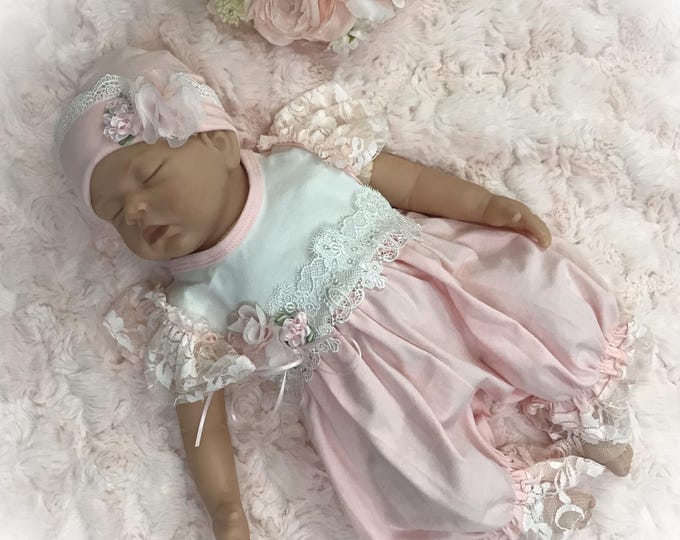 Newborn Baby Girl Romper, Pink Lace Ruffle Cotton Outfit
