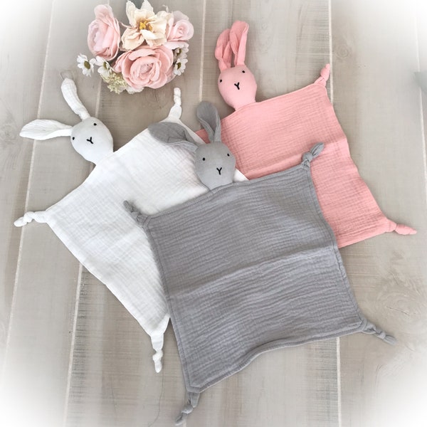 Baby Lovey Blankie, Baby Rabbit Lovey, Cotton Gauze Lovey