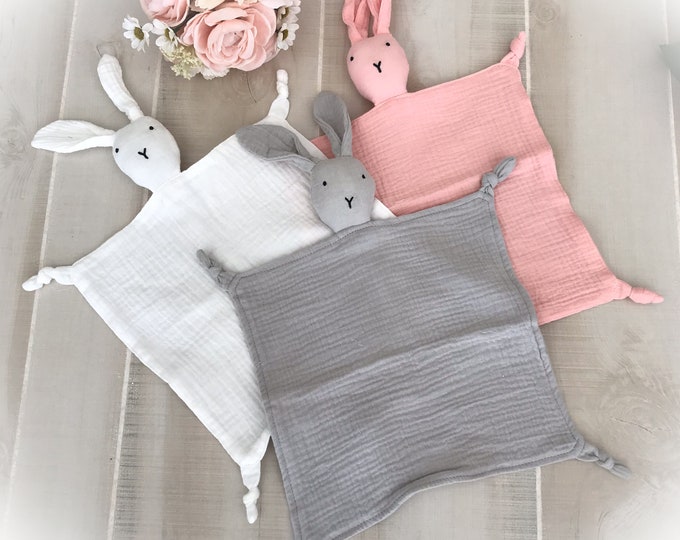 Baby Lovey Blankie, Baby Rabbit Lovey, Cotton Gauze Lovey