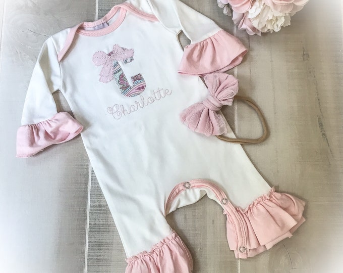 Newborn Girl Coming Home Gift, Personalized Baby Girl Romper