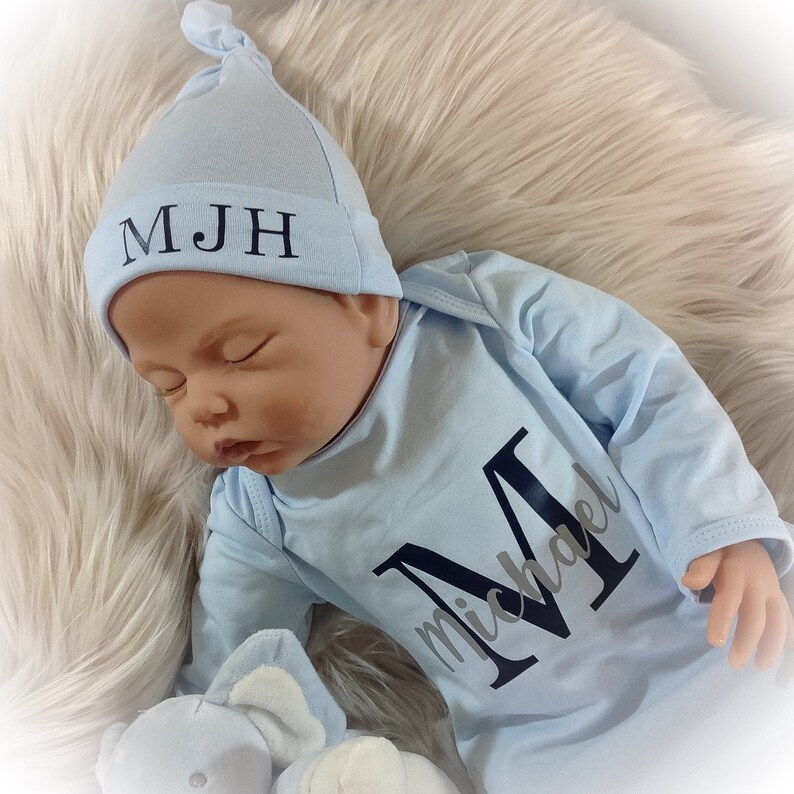 New Baby Boy Gift Personalized Newborn Outfit Baby Boy Layette Monogrammed Boy Coming Home Gown