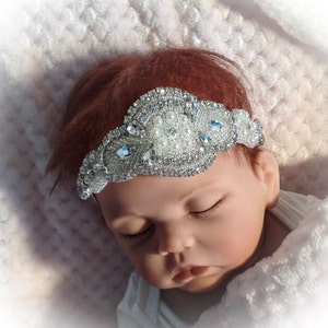 Baby Girl Headband with Rhinestones, Newborn Girl Tiara Headband, Baby Girl Crown Headband, Baby Photo Prop