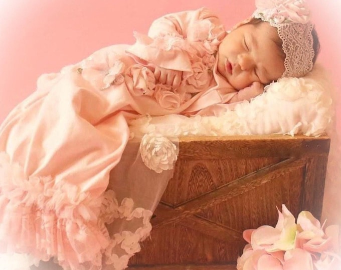 Lace Newborn Gown: Pink Chiffon Take Home Outfit