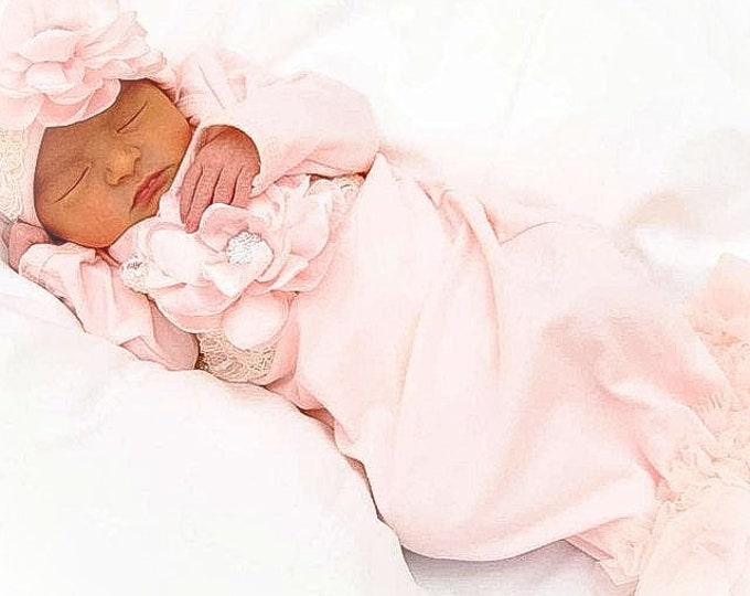 Baby Girl Coming Home Outfit, Newborn Girl Gown, Pink and Ivory Coming Home Gown, Baby Girl Take Home Outfit, Newborn Girl Layette