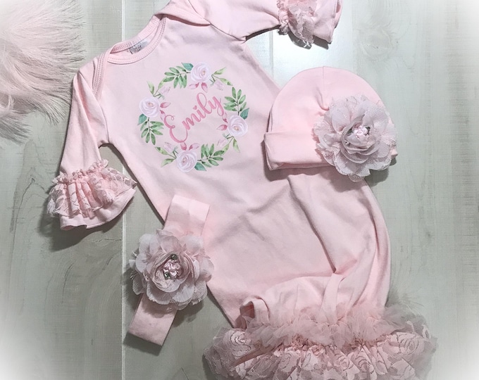 Baby Girl Personalized Gift, Pink Newborn Coming Home Gown