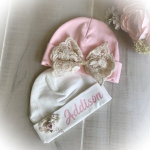 Personalized Newborn Girl Hat Set, Unique Baby Gift, Baby Hospital Hat, Baby ShowerGift