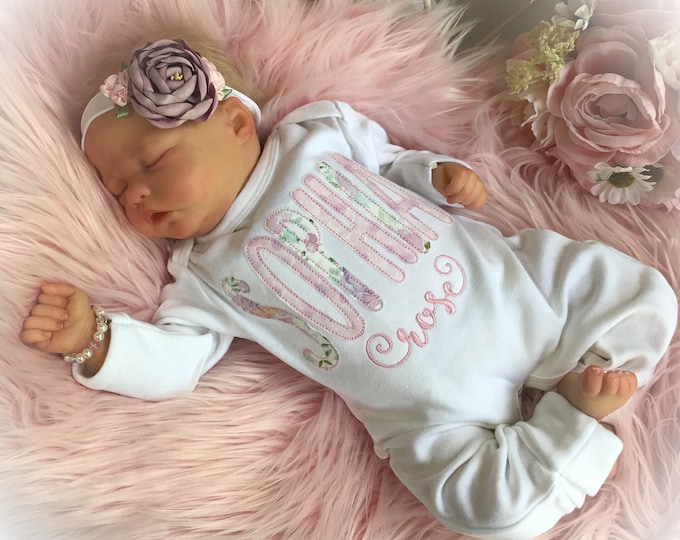 Personalized Newborn Girl Coming Home Outfit, Personalized Baby Romper, Take Home Outfit