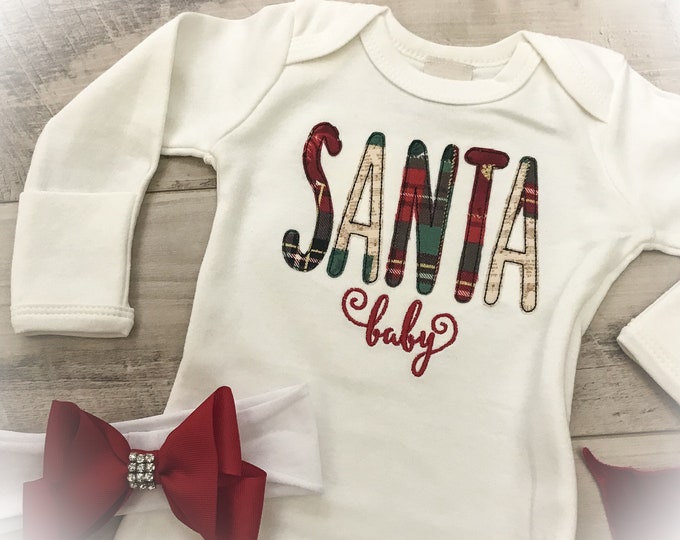 Baby Girl Christmas Outfit, Newborn Christmas Santa Baby Gown or Romper,