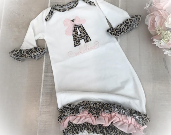 SAMPLE sale, Leopard gown with the name Adeline on it