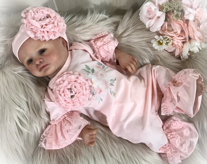 Newborn Girl Coming Home Outfit, Pink Ruffle Romper, Baby Girl Take Home Romper
