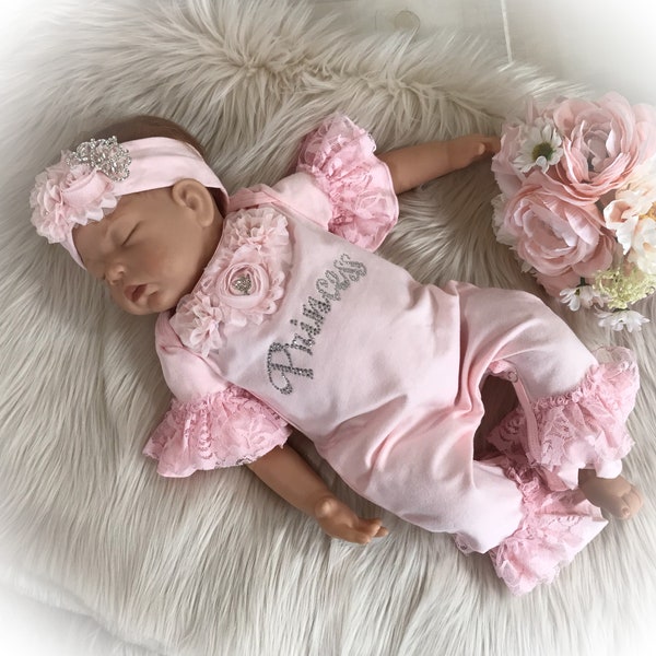 Newborn Girl Coming Home Outfit, Pink Princess Ruffle Romper, Baby Girl Take Home Romper