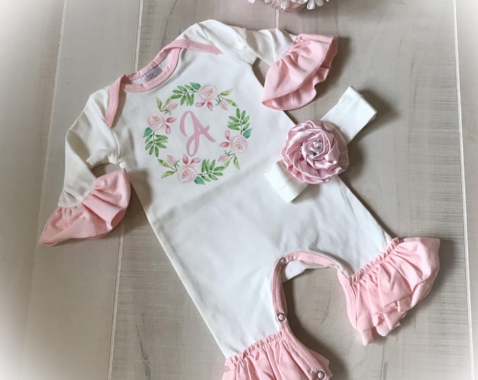 Personalized Baby Girl Romper, Newborn Coming Home Outfit, Baby Shower Gift