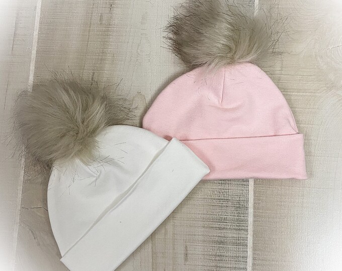 Baby Faux Fur Pom Pom Hat, Newborn Hat