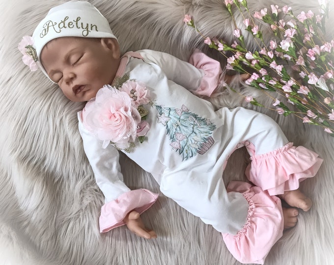 Baby Girl Christmas Outfit, Personalized Ruffle Romper, Newborn Take Home Outfit, Baby's First Christmas