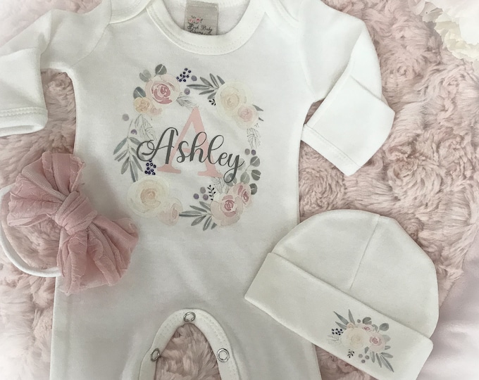 Personalized Baby Girl Outfit, Newborn Coming Home Romper