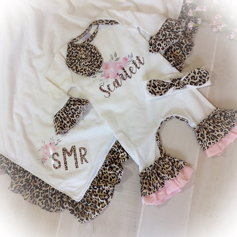 Baby Girl Blanket Ivory and Leopard Ruffle Blanket Minky Etsy