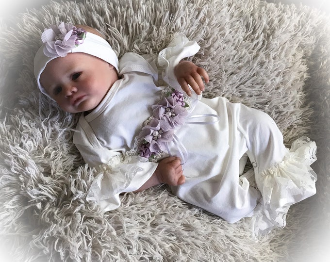 Newborn Girl Coming Home Ruffle Romper Peach Flowers
