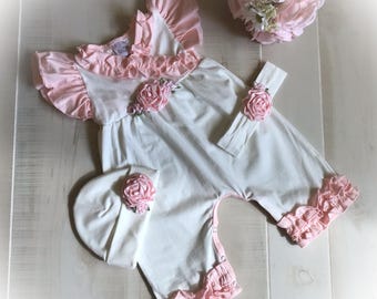 Baby Girl Ruffle Romper: Pink Flowers, Soft Cotton Newborn Outfit