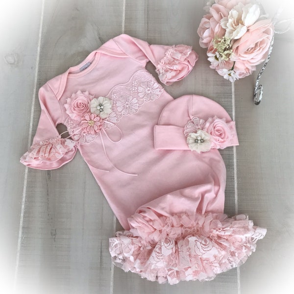 Newborn Girl Take Home Outfit, New Baby Gift, Lace Bring Home Gown