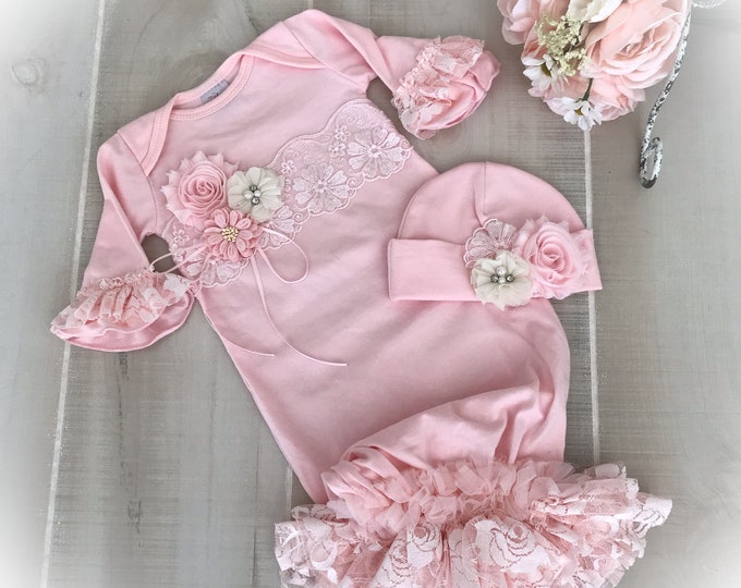 Newborn Girl Take Home Outfit, New Baby Gift, Lace Bring Home Gown