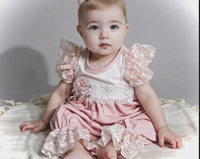 Baby Girl Coming Home Romper, Newborn Pink Lace Baby Romper, New Baby Gift