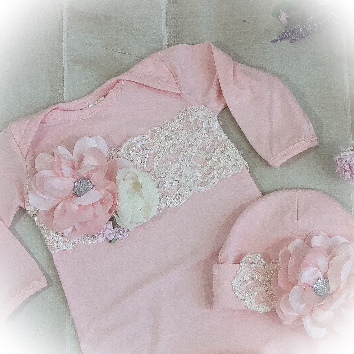 Newborn Girl Take Home Outfit Blush Pink Layette Gown | Etsy