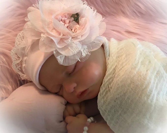 Newborn Girl Hat: Lace Flower Baby Hospital Cap