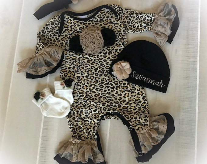 Baby Girl Leopard Romper by Posh Baby Blooms