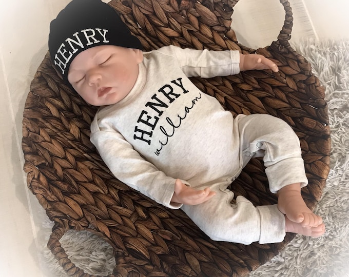 Personalized Baby Boy Coming Home Romper, Monogram Baby Outfit, Infant Boy Gift,