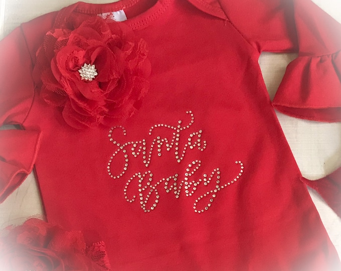 Baby’s First Christmas Outfit, Santa Baby Ruffle Romper, Newborn Christmas Outfit