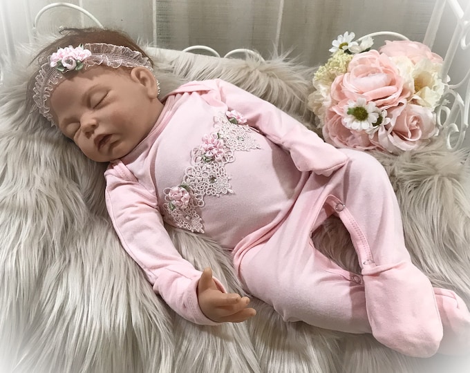 Newborn Girl Footed Romper, Baby Girl Take Home Outfit, Bring Home Outfit