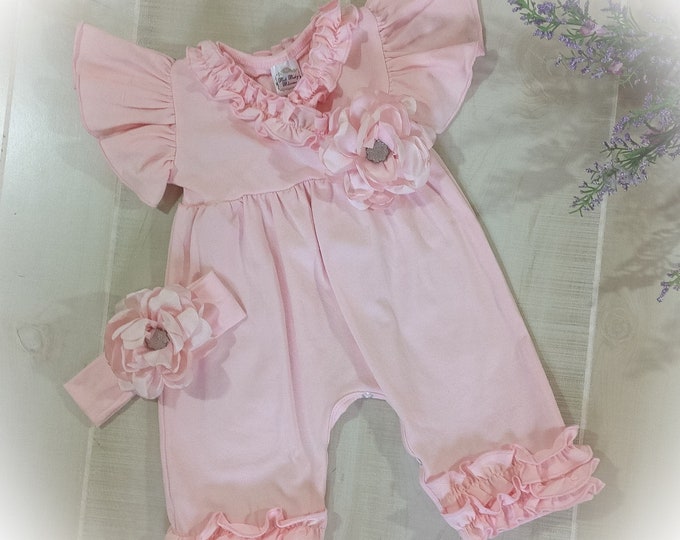 Newborn Girl Coming Home Outfit, Pink Newborn Ruffle Romper, Baby Girl Summer Outfit