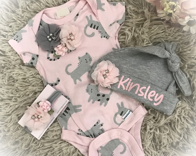 Baby Girl Bodysuit, Personalized Newborn Hat, Baby Bring Home