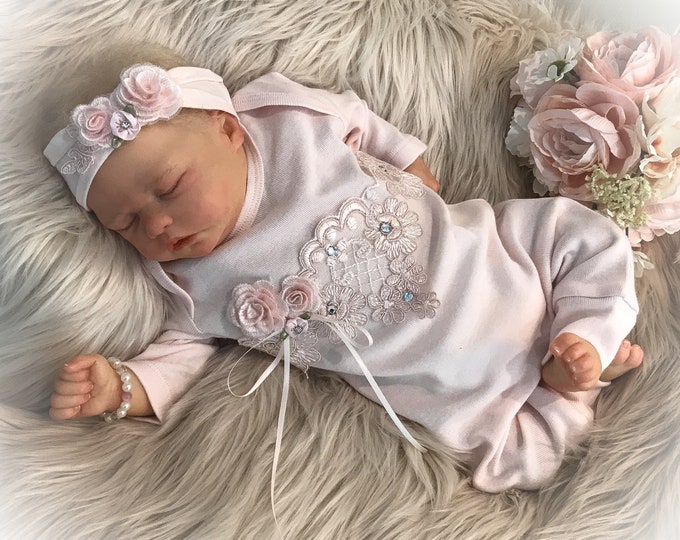 Newborn Girl Coming Home Outfit, Baby Girl Shower Gift, Blush Pink Baby Romper