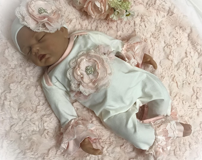 Newborn Girl Coming Home Outfit, Lace Ruffle Romper, Baby Girl Shower Gift