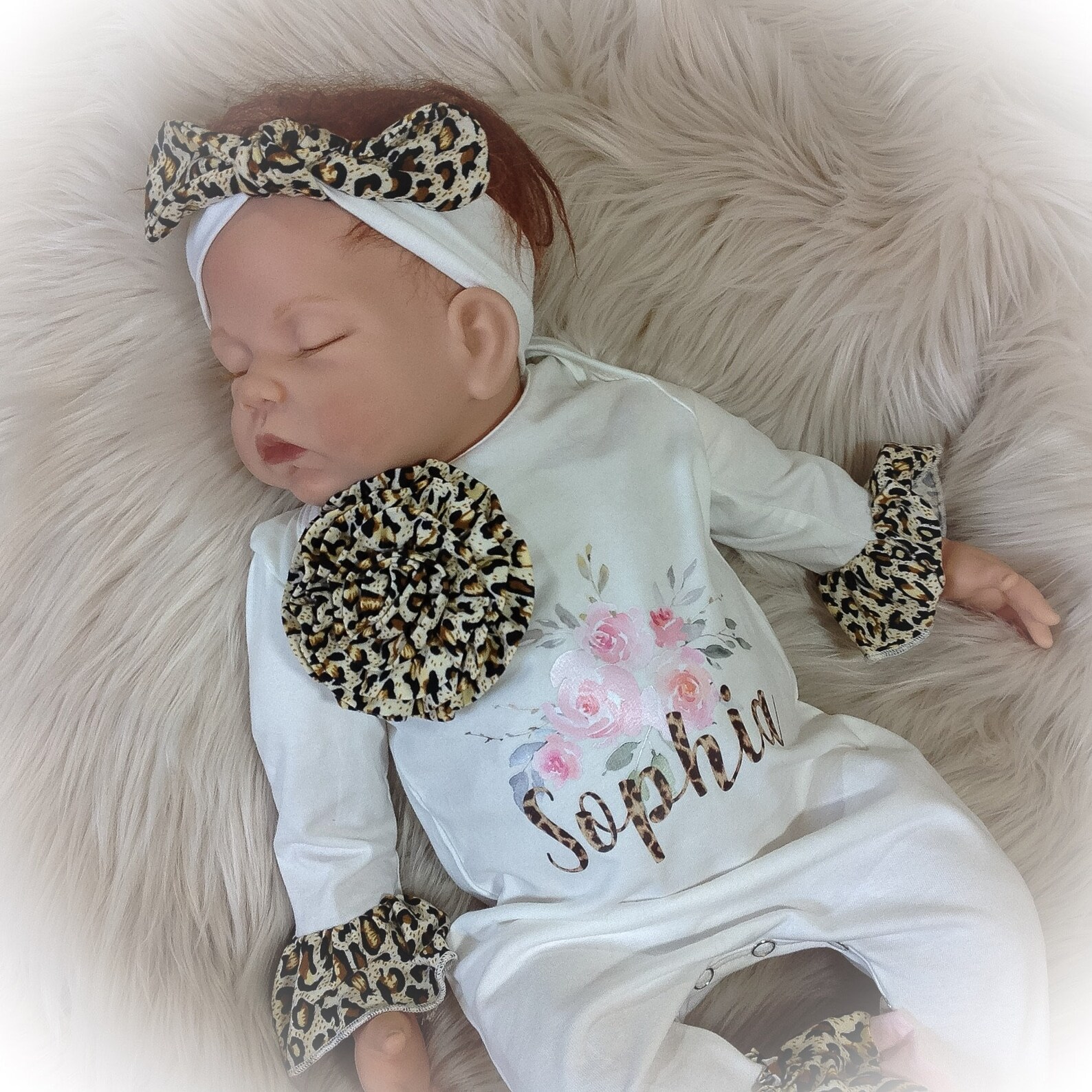 Personalized Baby Girl Leopard Print Romper Newborn Girl Take Etsy