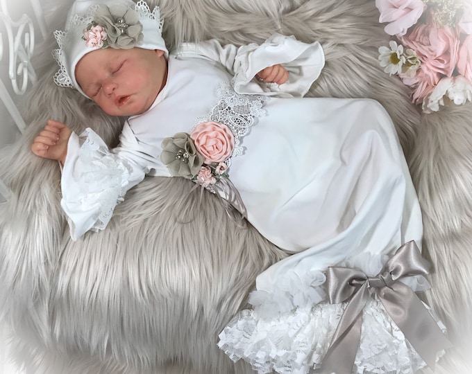 Newborn Girl Take Home Outfit, Lace Victorian Baby Gown, Unique Baby Coming Home Gown