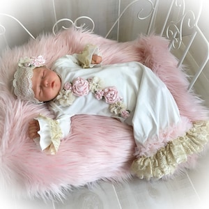 Newborn Girl Take Home Outfit, Lace Victorian Baby Gown, Unique Baby Coming Home Gown