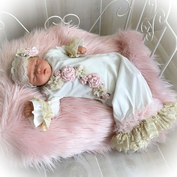 Newborn Girl Take Home Outfit, Lace Victorian Baby Gown, Unique Baby Coming Home Gown