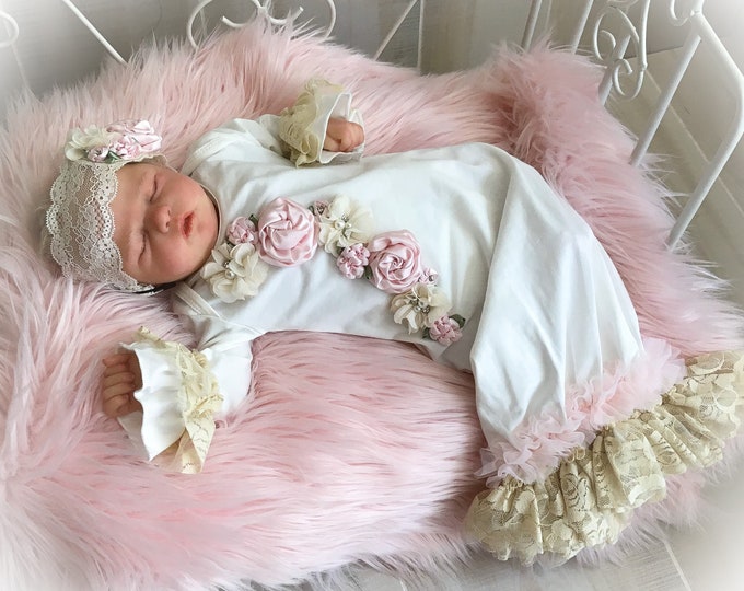 Newborn Girl Take Home Outfit, Lace Victorian Baby Gown, Unique Baby Coming Home Gown
