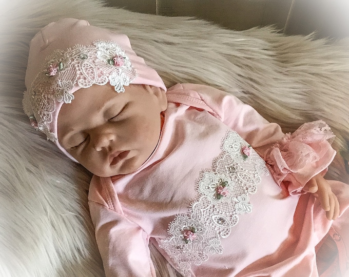 Newborn Girl Coming Home Outfit, Pink Ruffle Romper, Baby Girl Take Home Romper