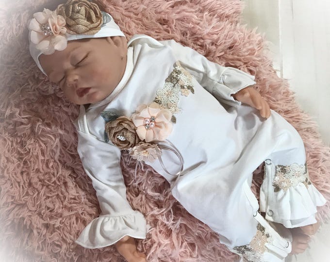 Newborn Girl Coming Home Outfit, Newborn Ruffle Romper, Baby Girl Take Home Romper