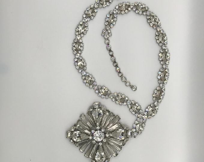 Ultra Rare Vintage Schreiner Keystone Ruffle Convertible Pendant Necklace and Brooch