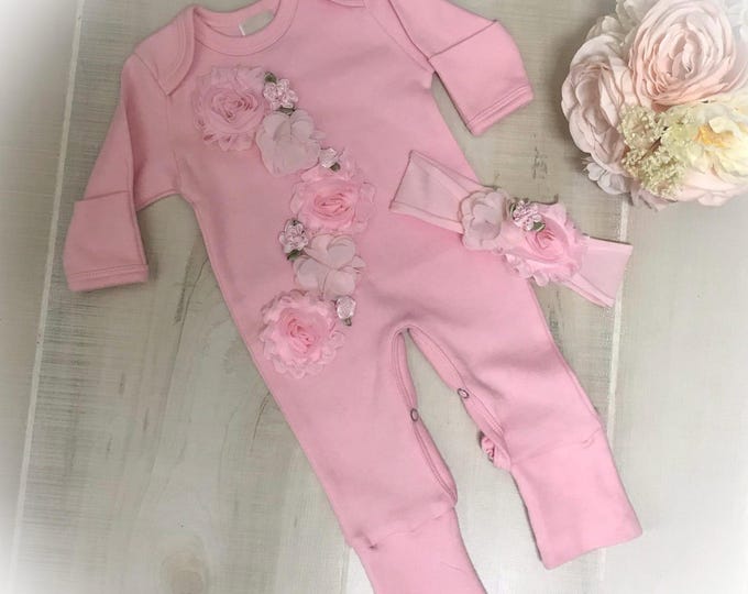 Personalized Newborn Girl Coming Home Outfit, Personalized Baby Romper, Take Home Outfit