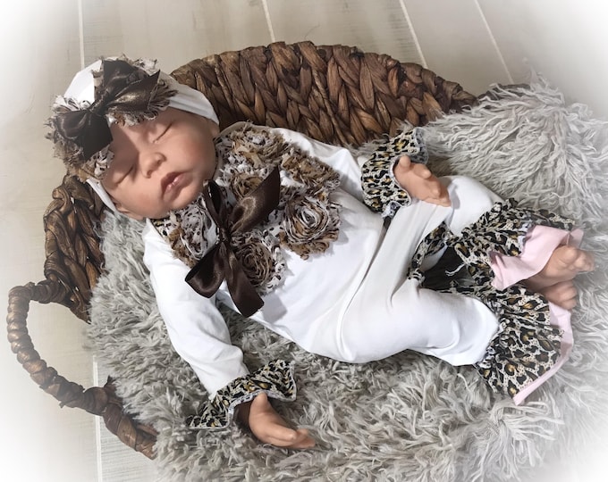 Newborn Coming Home Outfit, New Baby Gift, Leopard Baby Romper