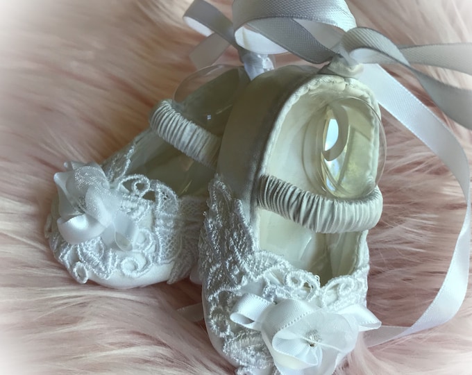 Baby Girl Shoes, Christening Shoes, Satin Baby Crib Shoes