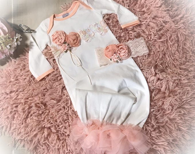 Newborn Girl Take Home Outfit, Lace Victorian Baby Gown, Unique Baby Coming Home Gown