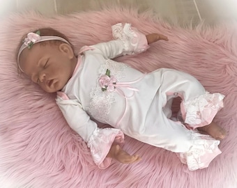 Newborn Girl Ruffle Romper, Lace Take Home Outfit