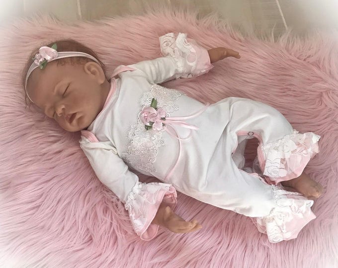 Newborn Girl Ruffle Romper, Lace Take Home Outfit