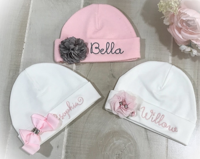 Newborn Monogrammed Hat, Personalized Baby Hospital Hat